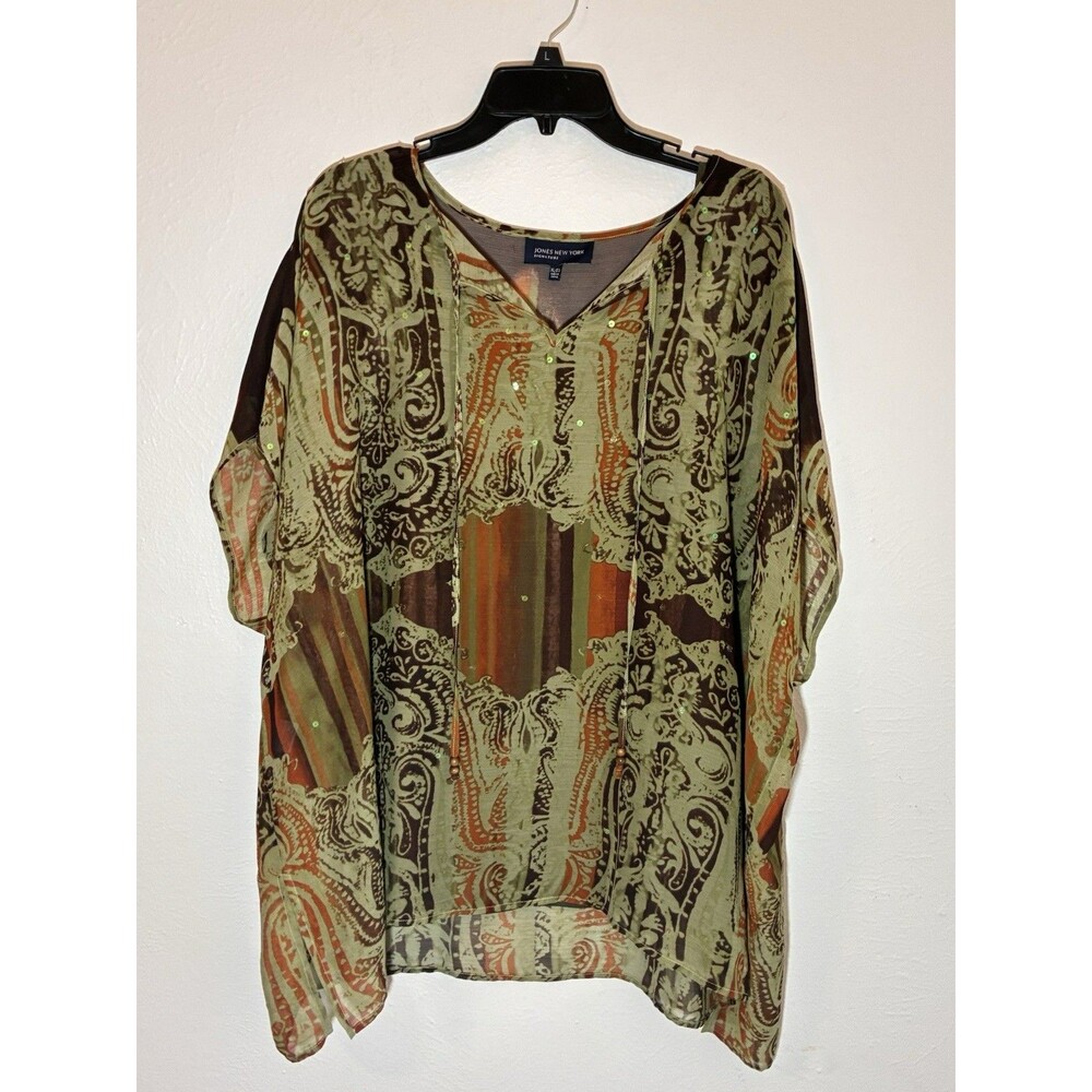 Jones Of New York Signature Blouse Top SIZE XXL Cap Sleeve Multiple Colors Green